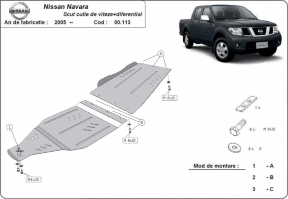 Protetor de aço para caixa de velocidades  Nissan Navara D40