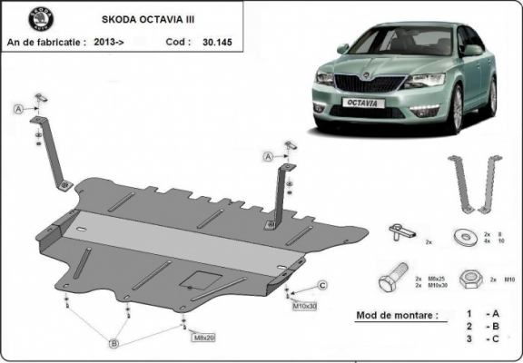 Protetor de Carter de aço Skoda Octavia 3 - manual gearbox