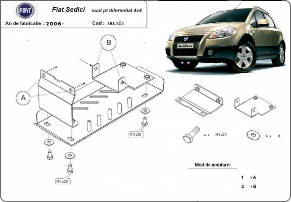  Protetor diferencial de aço  Fiat Sedici