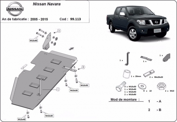 Protetor de aço para o tanque de combustível Nissan Navara D40