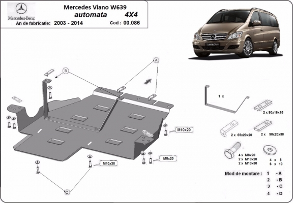  Protetor de caixa de velocidades de aço  Mercedes Viano W639 - 4x4 - automatic gearbox