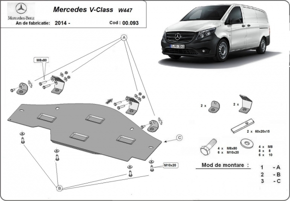 Protetor de Carter de aço the protection of the Stop&Go system Mercedes V-Classe W447, 4x2, 1.6 D