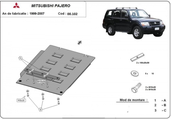  Protetor de caixa de velocidades de aço  Mitsubishi Pajero 3 (V60, V70)