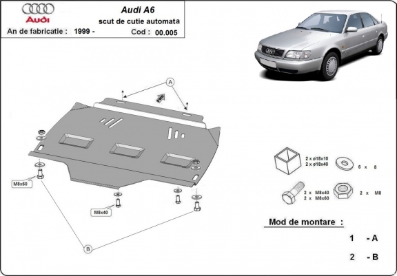  Protetor de caixa de velocidades automática de aço Audi A6