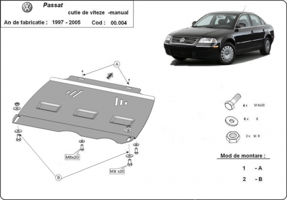  Protetor de caixa de velocidades manual de aço  VW Passat B5, B5.5