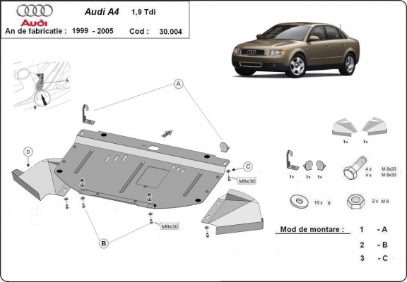 Protetor de Carter de aço Audi A4 B6, 1.9 Tdi