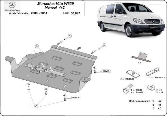  Protetor de caixa de velocidades de aço  Mercedes Vito W639 - 2.2 D 4x2