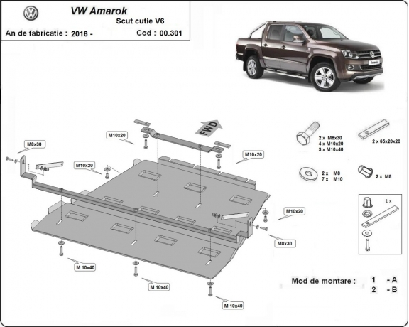 Protetor de aço para caixa de velocidades e diferencial Volkswagen Amarok - V6 automat