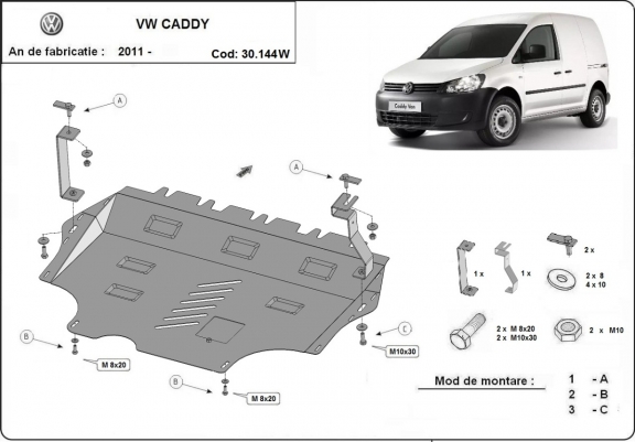 Protetor de Carter de aço VW Caddy - com WEBASTO