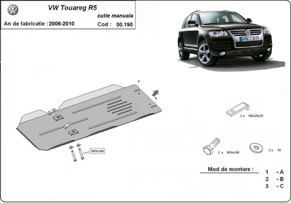  Protetor de caixa de velocidades manual de aço  for VW Touareg 7L