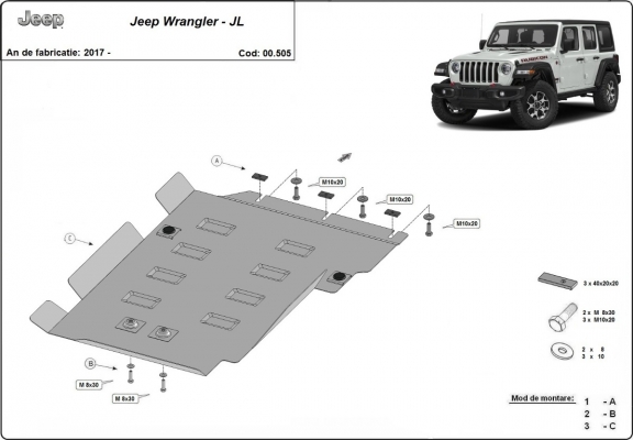  Protetor de caixa de velocidades de aço Jeep Wrangler - JL