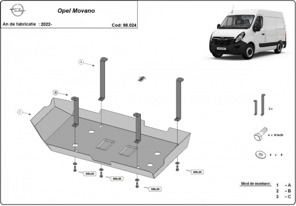 Protetor de aço tanque AdBlue Opel Movano C 