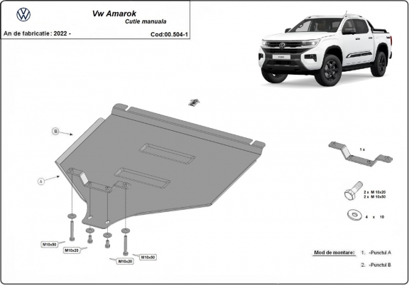  Protetor de caixa de velocidades manual de aço Volkswagen Amarok 2 