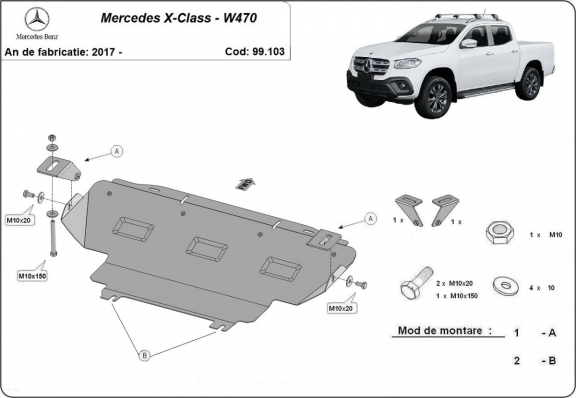 Protetor de aço para radiador Mercedes X-Class W470