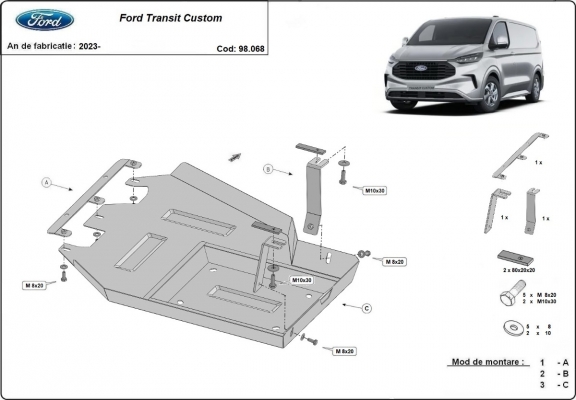 Protetor de aço tanque AdBlue Ford Transit Custom