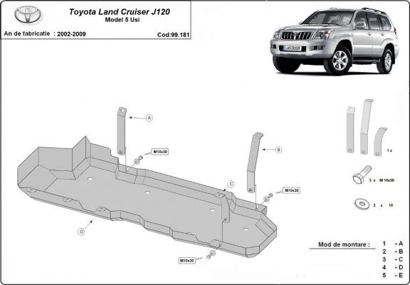 Protetor de aço para o tanque de combustível Toyota Land Cruiser J120 - apenas para o modelo de 5 portas