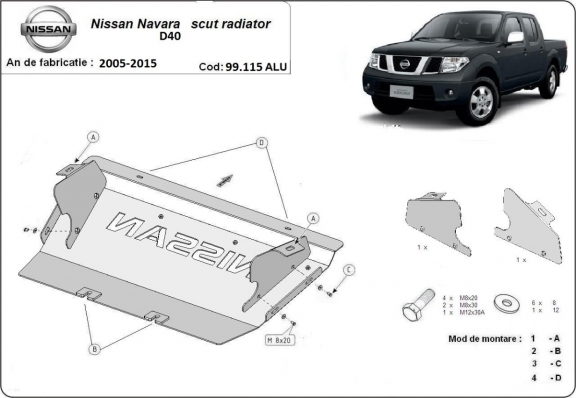 Protetor de alumínio para radiador Nissan Navara D40