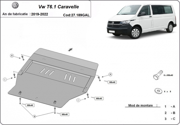 Protetor de Carter de aço galvanizado Volkswagen Transporter T6.1Caravelle