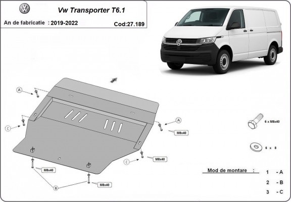 Protetor de Carter de aço Volkswagen Transporter T6.1