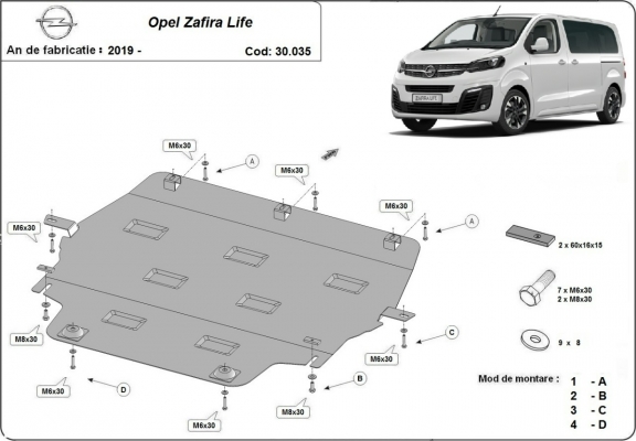 Protetor de Carter de aço Opel Zafira Life