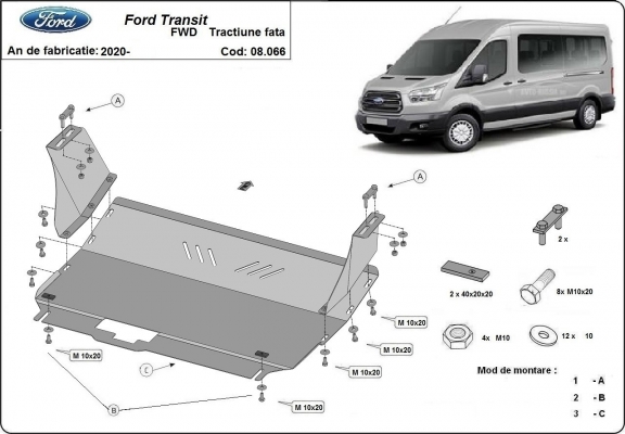 Protetor de Carter de aço Ford Transit- FWD